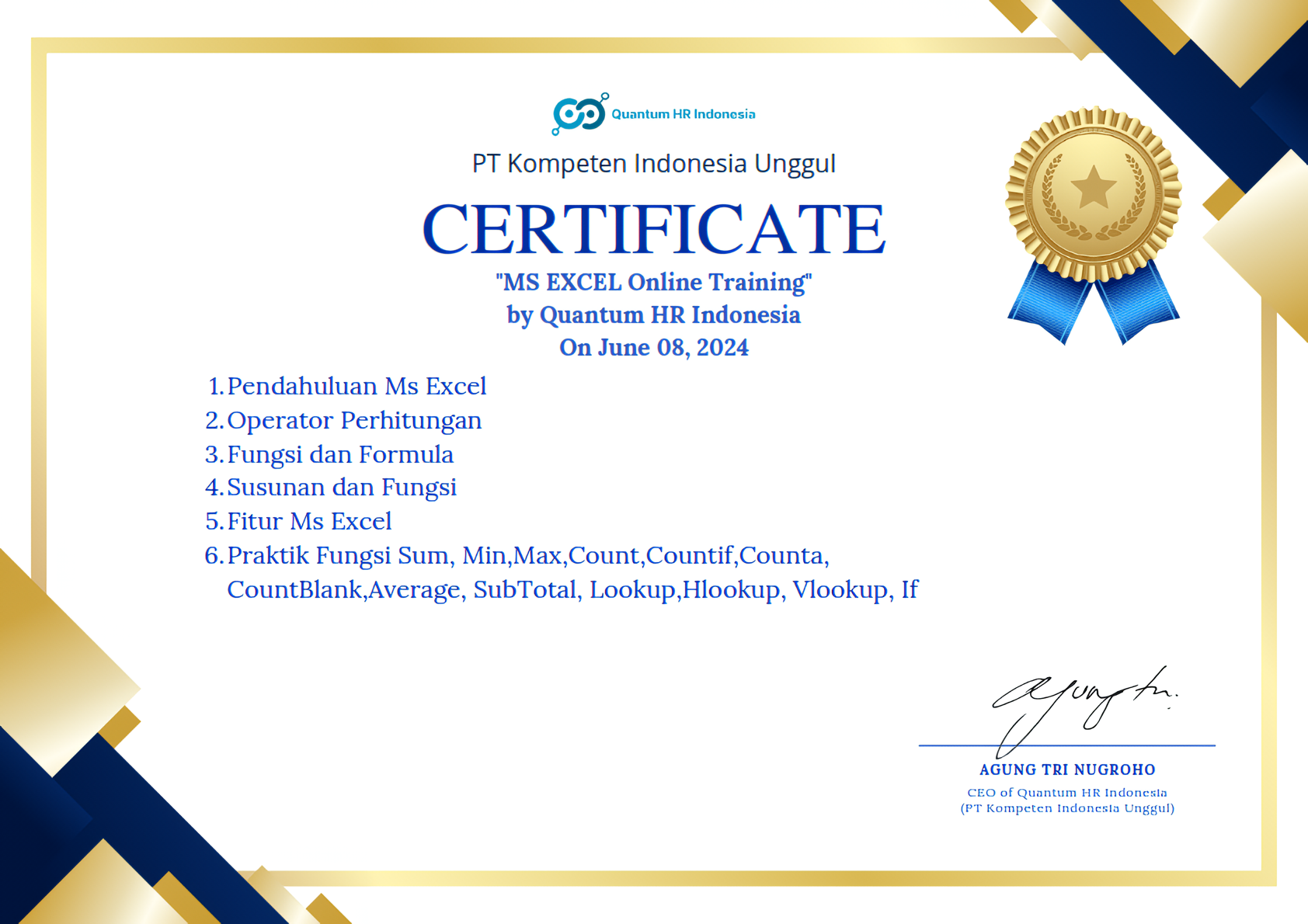 MS Excel Online Training - Completion